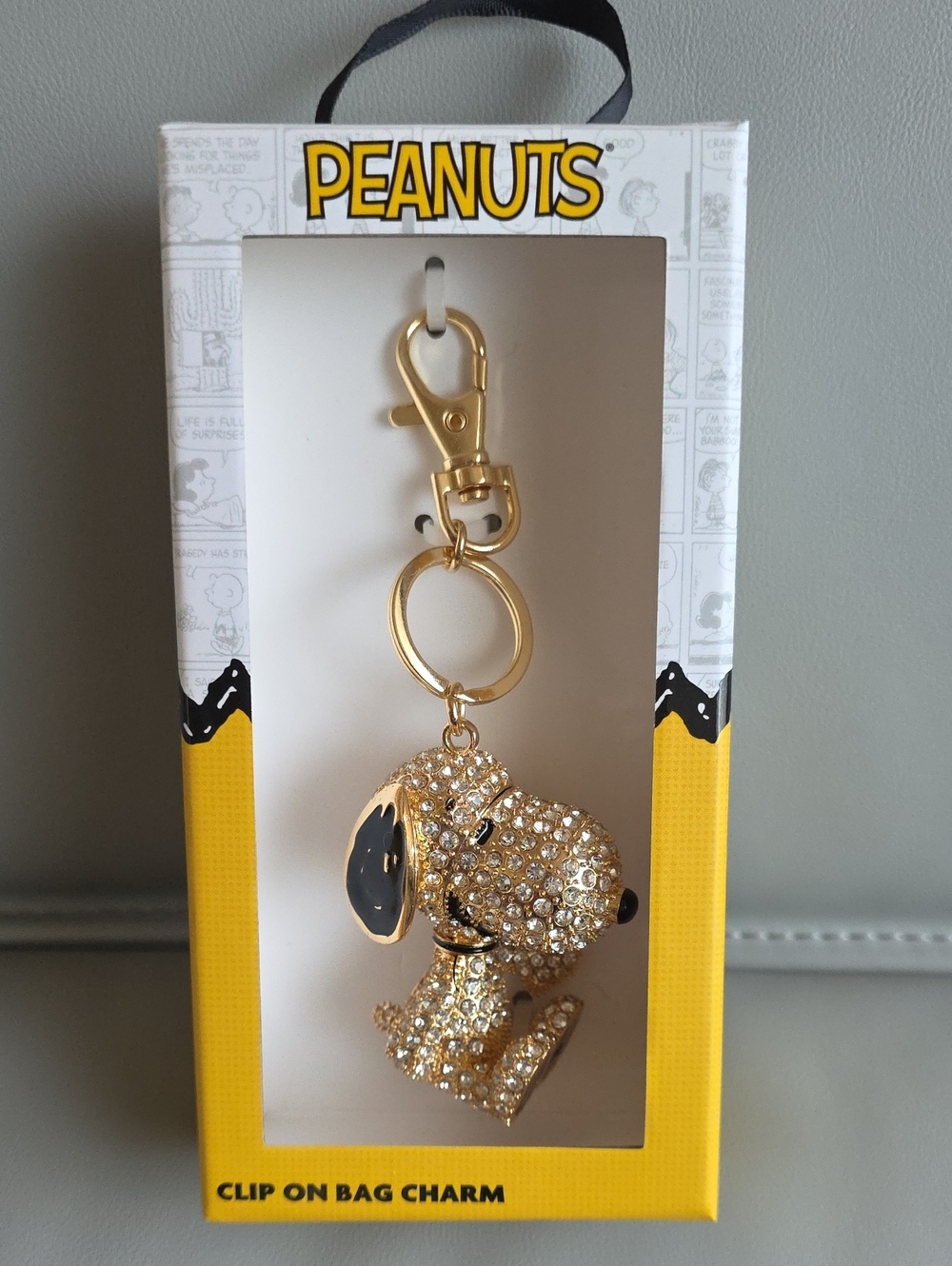 Peanuts Gold-Tone Snoopy Crystal Bag Charm with Black Accents